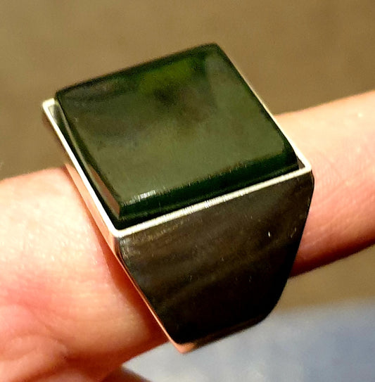 Black NZ Jade (Pounamu) Ring, Square-Cut