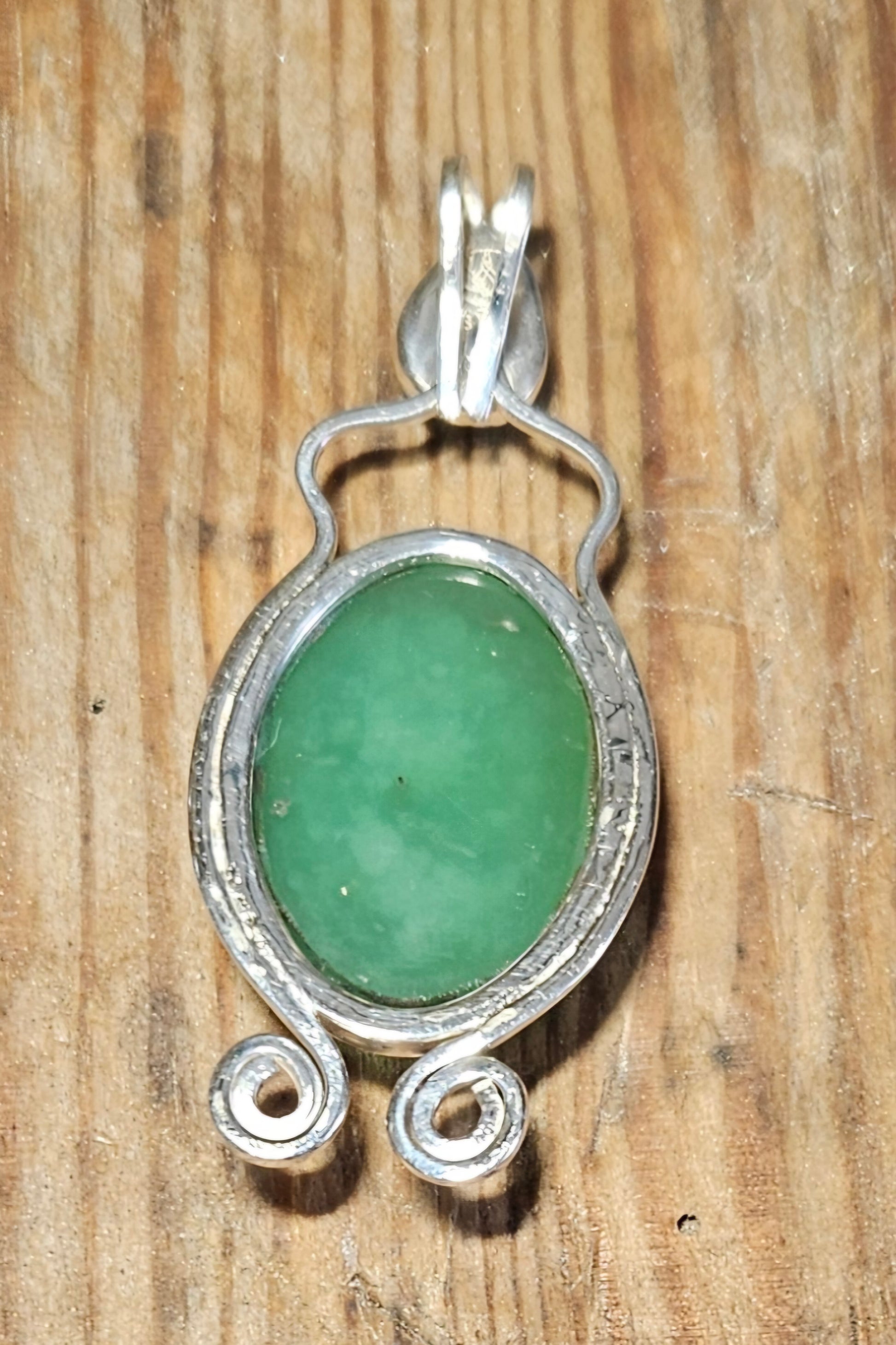 Australian Chrysoprase in sterling silver pendant with 18 inch sterling silver chain, back.