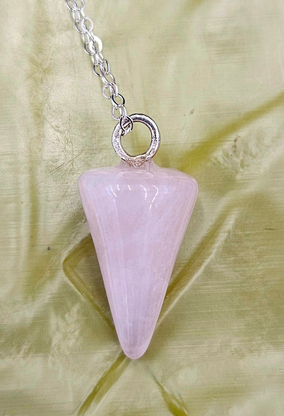 Rose Quartz pendulum set to be worn as a necklace, so it's always handy, with a sterling silver chain.