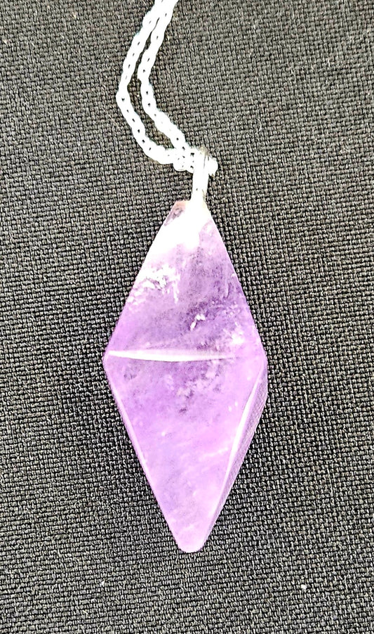 Amethyst Double Pyramid pendulum set to be worn as a necklace, so it's always handy, with a sterling silver chain.
